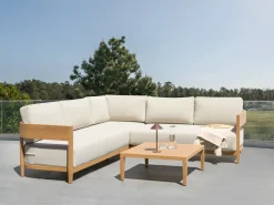 Best Beliani Set di divani angolari da giardino 5 posti SAMPIERI Lato Sinistro Metallo Marrone chiaro Beige Marrone