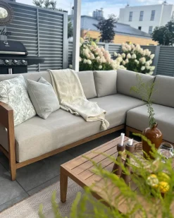 Best Beliani Set di divani angolari da giardino 5 posti SAMPIERI Lato Sinistro Metallo Marrone chiaro Beige Marrone