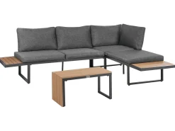 New Beliani Set di divani angolari da giardino 4 posti PIENZA Lato Sinistro Marrone chiaro/Grigio Marrone Grigio Nero