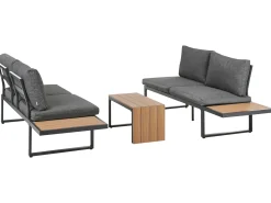 New Beliani Set di divani angolari da giardino 4 posti PIENZA Lato Sinistro Marrone chiaro/Grigio Marrone Grigio Nero