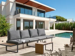 New Beliani Set di divani angolari da giardino 4 posti PIENZA Lato Sinistro Marrone chiaro/Grigio Marrone Grigio Nero