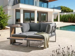 New Beliani Set di divani angolari da giardino 4 posti PIENZA Lato Sinistro Marrone chiaro/Grigio Marrone Grigio Nero