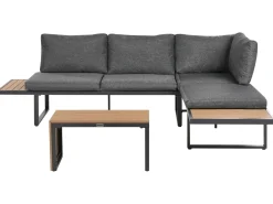 New Beliani Set di divani angolari da giardino 4 posti PIENZA Lato Sinistro Marrone chiaro/Grigio Marrone Grigio Nero