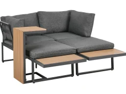 New Beliani Set di divani angolari da giardino 4 posti PIENZA Lato Sinistro Marrone chiaro/Grigio Marrone Grigio Nero