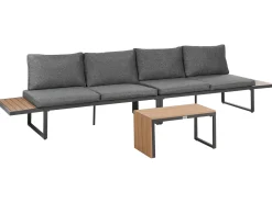 New Beliani Set di divani angolari da giardino 4 posti PIENZA Lato Sinistro Marrone chiaro/Grigio Marrone Grigio Nero