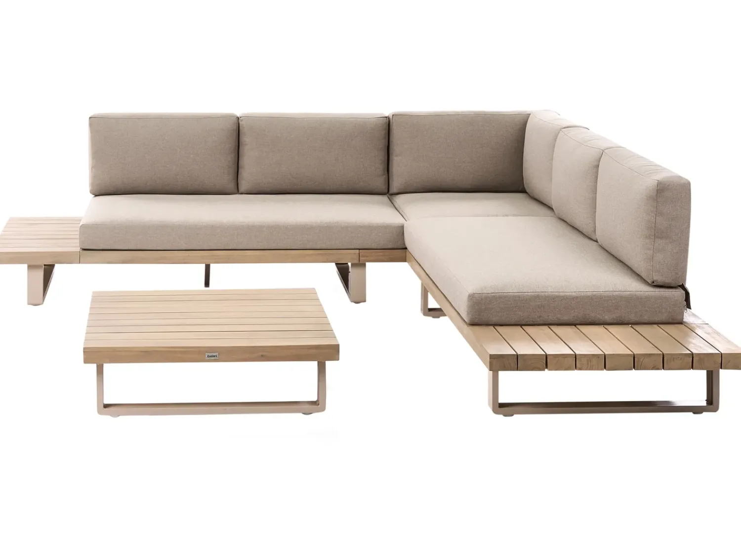 Discount Beliani Set di divani angolari da giardino 5 posti MYKONOS Lato destro Legno di acacia certificato Tortora Beige Marrone