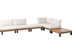 Best Beliani Set di divani angolari da giardino 5 posti FRAZZANO Legno di acacia certificato Bianco sporco Bianco Marrone