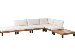 Best Beliani Set di divani angolari da giardino 5 posti FRAZZANO Legno di acacia certificato Bianco sporco Bianco Marrone