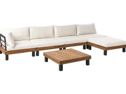 Best Beliani Set di divani angolari da giardino 5 posti FRAZZANO Legno di acacia certificato Bianco sporco Bianco Marrone