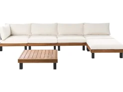 Best Beliani Set di divani angolari da giardino 5 posti FRAZZANO Legno di acacia certificato Bianco sporco Bianco Marrone