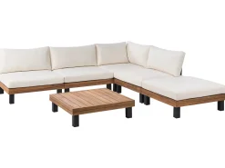 Best Beliani Set di divani angolari da giardino 5 posti FRAZZANO Legno di acacia certificato Bianco sporco Bianco Marrone