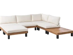 Best Beliani Set di divani angolari da giardino 5 posti FRAZZANO Legno di acacia certificato Bianco sporco Bianco Marrone