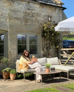 Online Beliani Set di divani angolari da giardino 3 posti LEFFE Metallo Beige