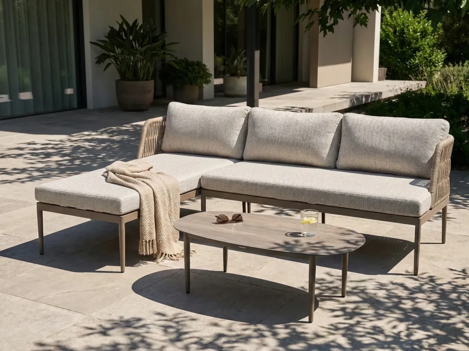 Discount Beliani Set di divani angolari da giardino 3 posti LEFFE Metallo Beige