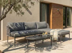 Beliani Set di divani angolari da giardino 3 posti LEFFE Metallo Grigio