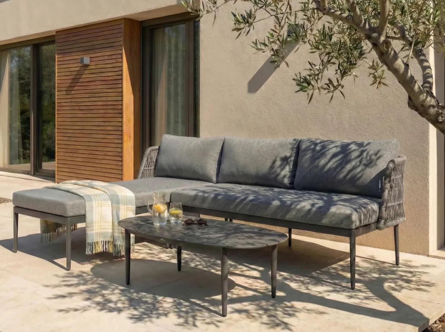 Online Beliani Set di divani angolari da giardino 3 posti LEFFE Metallo Grigio