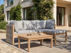 Online Beliani Set di divani angolari da giardino 3 posti ARABBA Lato Sinistro Legno di acacia certificato Grigio Marrone Grigio
