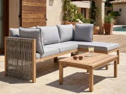 Online Beliani Set di divani angolari da giardino 3 posti ARABBA Lato Sinistro Legno di acacia certificato Grigio Marrone Grigio