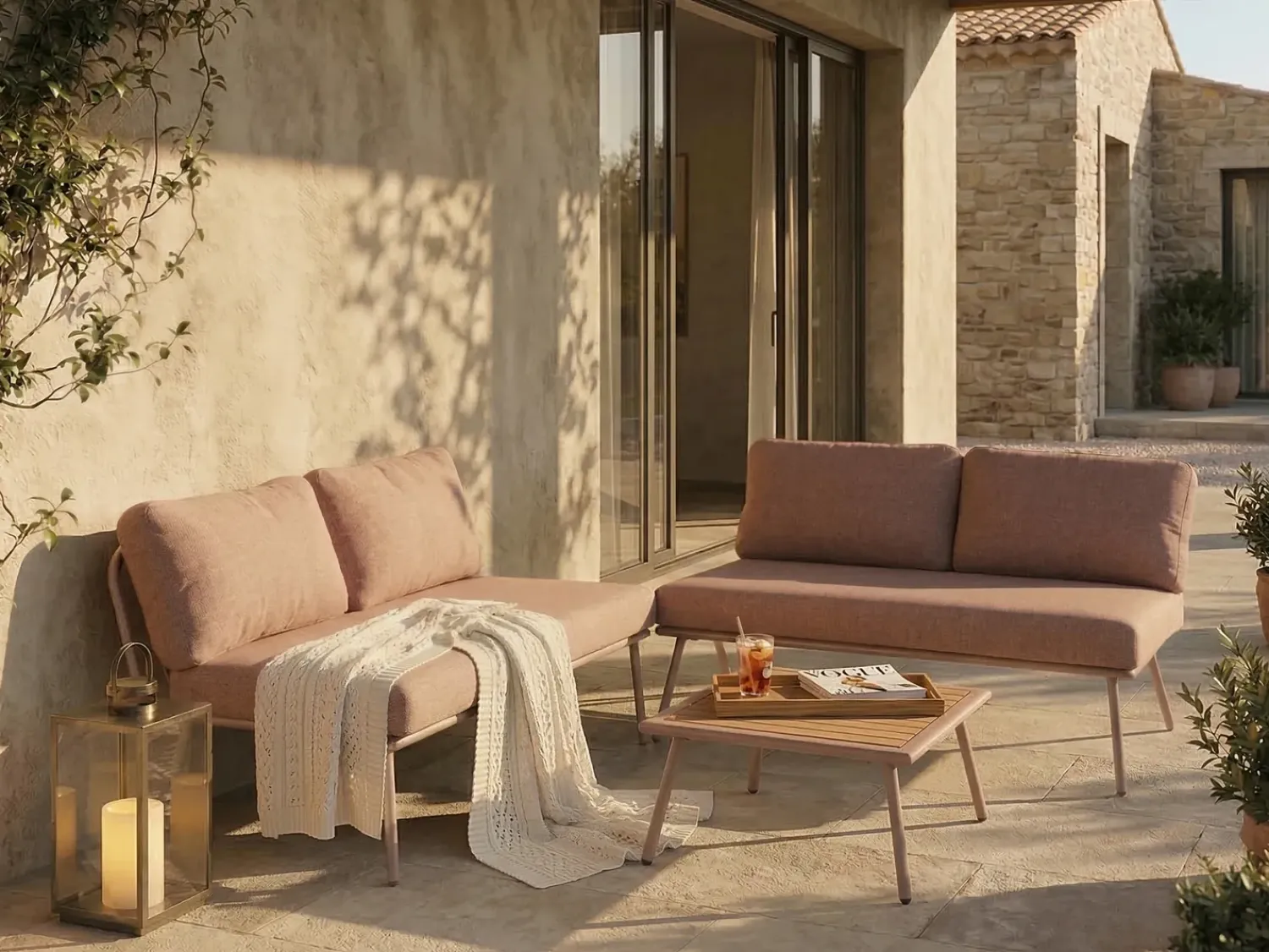 Outlet Beliani Set di divani angolari da giardino 4 posti CACCAMO Marrone