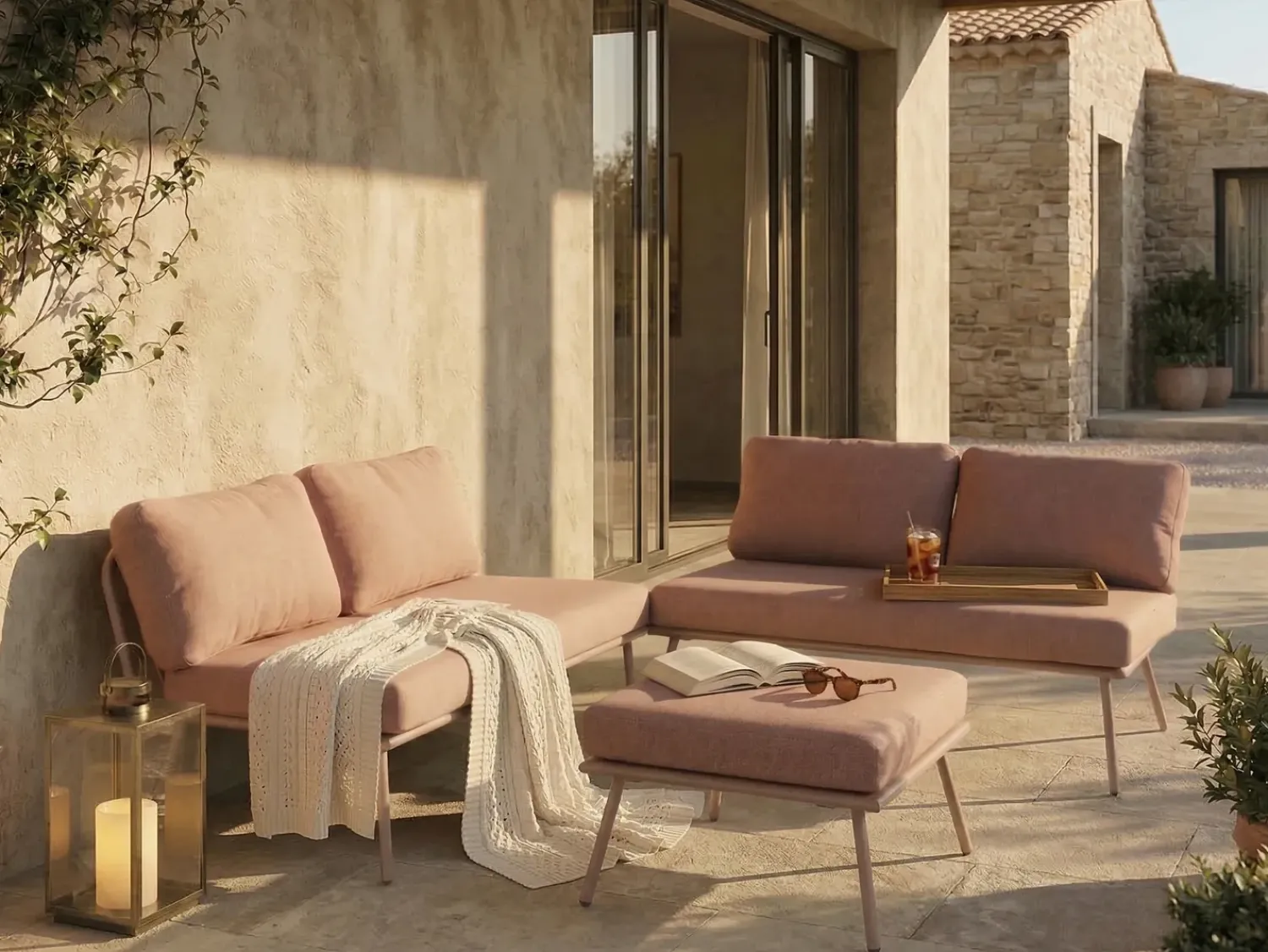 Outlet Beliani Set di divani angolari da giardino 4 posti CACCAMO Marrone