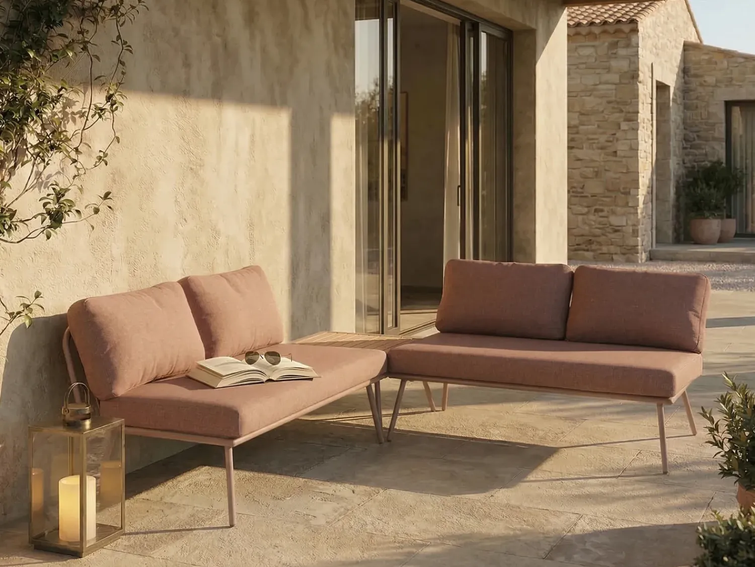 Outlet Beliani Set di divani angolari da giardino 4 posti CACCAMO Marrone