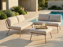 Discount Beliani Set di divani angolari da giardino 4 posti CACCAMO Beige Beige Marrone
