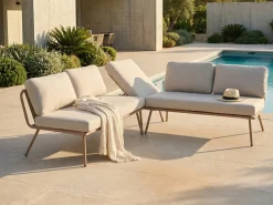 Discount Beliani Set di divani angolari da giardino 4 posti CACCAMO Beige Beige Marrone