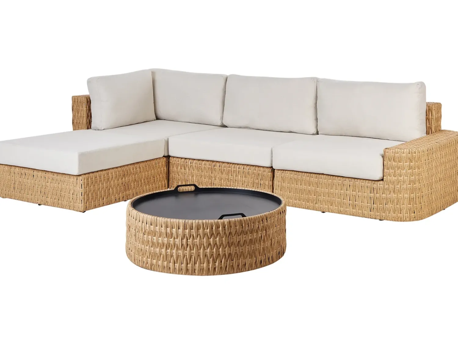 Sale Beliani Set di divani angolari da giardino 4 posti OLIVERI Rattan sintetico (PE) Beige Beige Naturale