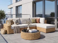 New Beliani Set di divani angolari da giardino 4 posti OLIVERI Rattan sintetico (PE) Beige Beige Naturale
