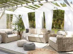 Discount Beliani Set di divani da giardino 4 posti ARDEA Rattan Marrone chiaro Bianco Naturale