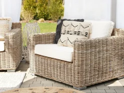 Discount Beliani Set di divani da giardino 4 posti ARDEA Rattan Marrone chiaro Bianco Naturale