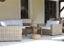 Discount Beliani Set di divani da giardino 4 posti ARDEA Rattan Marrone chiaro Bianco Naturale