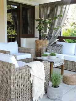 Discount Beliani Set di divani da giardino 4 posti ARDEA Rattan Marrone chiaro Bianco Naturale