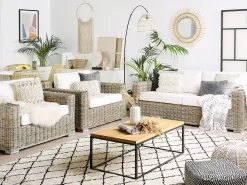 Discount Beliani Set di divani da giardino 4 posti ARDEA Rattan Marrone chiaro Bianco Naturale