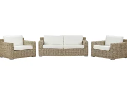 Discount Beliani Set di divani da giardino 4 posti ARDEA Rattan Marrone chiaro Bianco Naturale