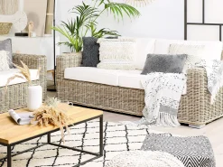 Discount Beliani Set di divani da giardino 4 posti ARDEA Rattan Marrone chiaro Bianco Naturale