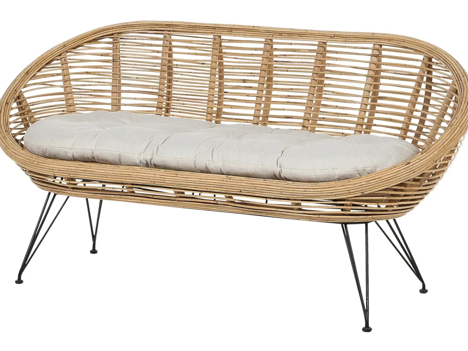 New Beliani Set di divani da giardino 4 posti MARATEA Rattan Naturale Beige Naturale Nero