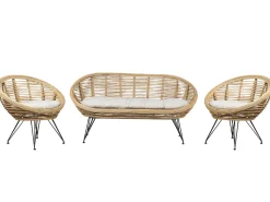 New Beliani Set di divani da giardino 4 posti MARATEA Rattan Naturale Beige Naturale Nero