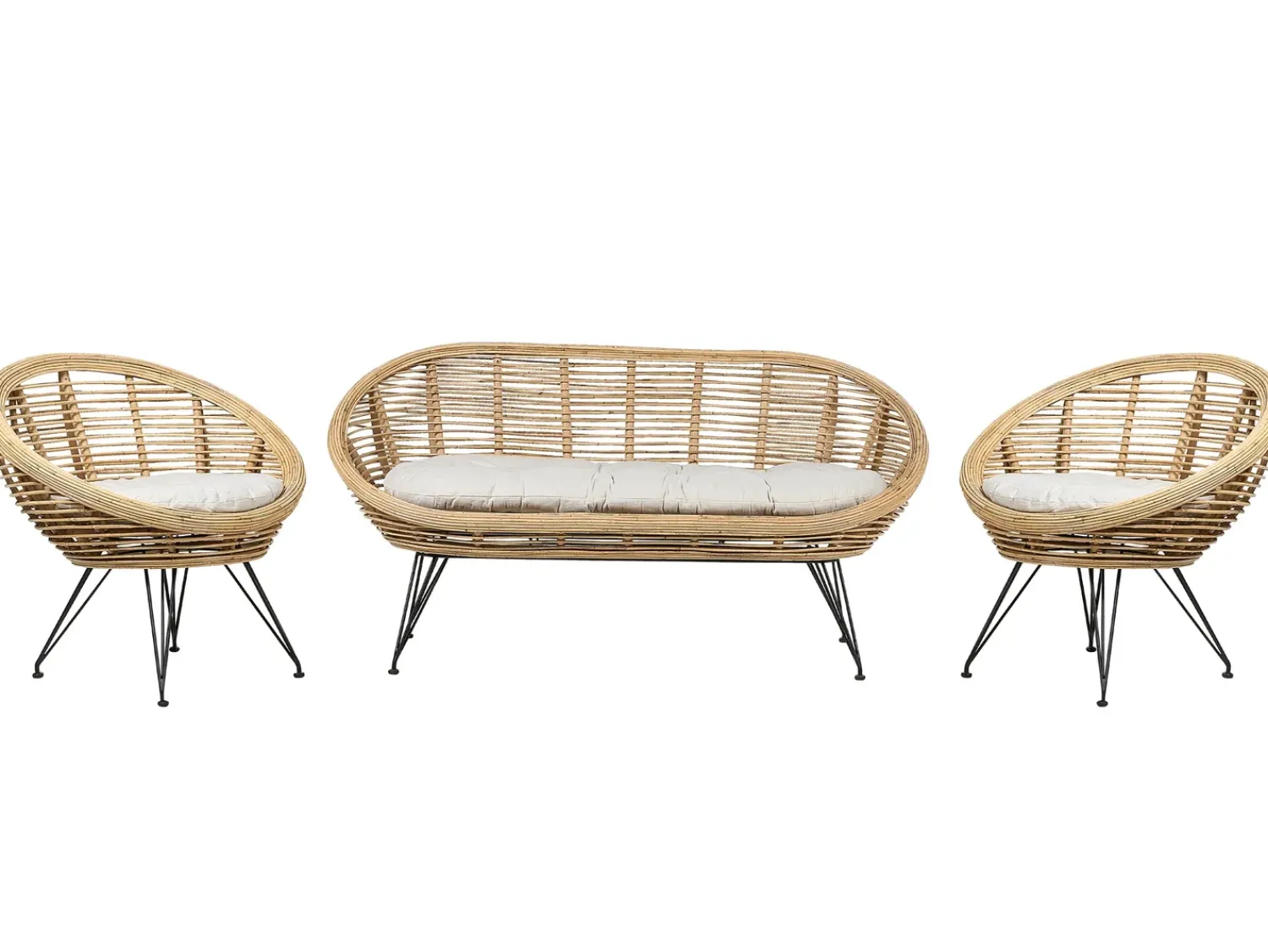 New Beliani Set di divani da giardino 4 posti MARATEA Rattan Naturale Beige Naturale Nero