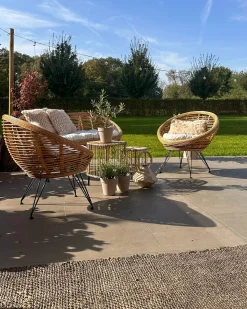 New Beliani Set di divani da giardino 4 posti MARATEA Rattan Naturale Beige Naturale Nero