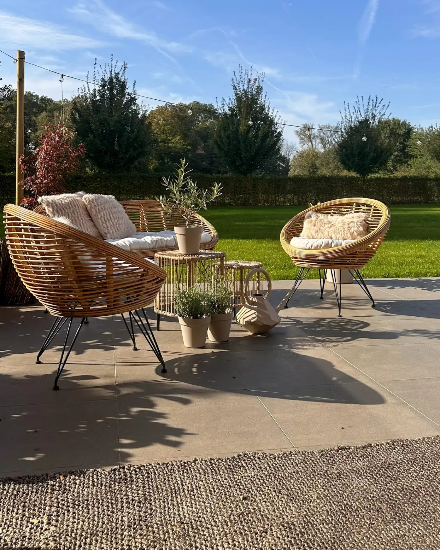New Beliani Set di divani da giardino 4 posti MARATEA Rattan Naturale Beige Naturale Nero