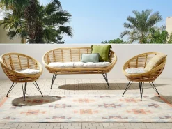 New Beliani Set di divani da giardino 4 posti MARATEA Rattan Naturale Beige Naturale Nero