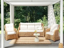 Sale Beliani Set di divani da giardino 5 posti ALESSANO Rattan Naturale Bianco Naturale
