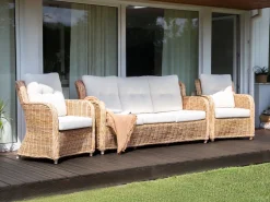 Sale Beliani Set di divani da giardino 5 posti ALESSANO Rattan Naturale Bianco Naturale
