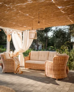Sale Beliani Set di divani da giardino 5 posti ALESSANO Rattan Naturale Bianco Naturale