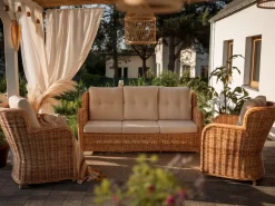 Sale Beliani Set di divani da giardino 5 posti ALESSANO Rattan Naturale Bianco Naturale
