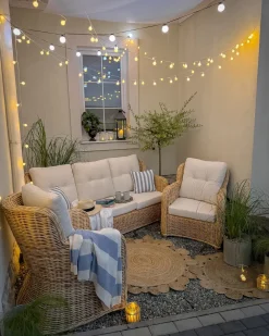 Sale Beliani Set di divani da giardino 5 posti ALESSANO Rattan Naturale Bianco Naturale