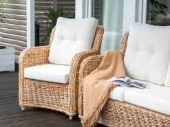 Sale Beliani Set di divani da giardino 5 posti ALESSANO Rattan Naturale Bianco Naturale