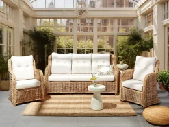 Sale Beliani Set di divani da giardino 5 posti ALESSANO Rattan Naturale Bianco Naturale