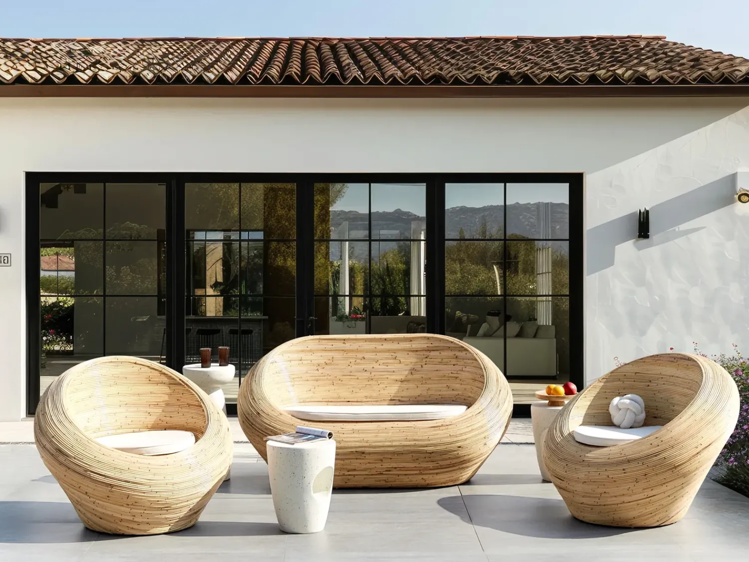 Online Beliani Set di divani da giardino 4 posti MAIORI Rattan Naturale Beige Naturale